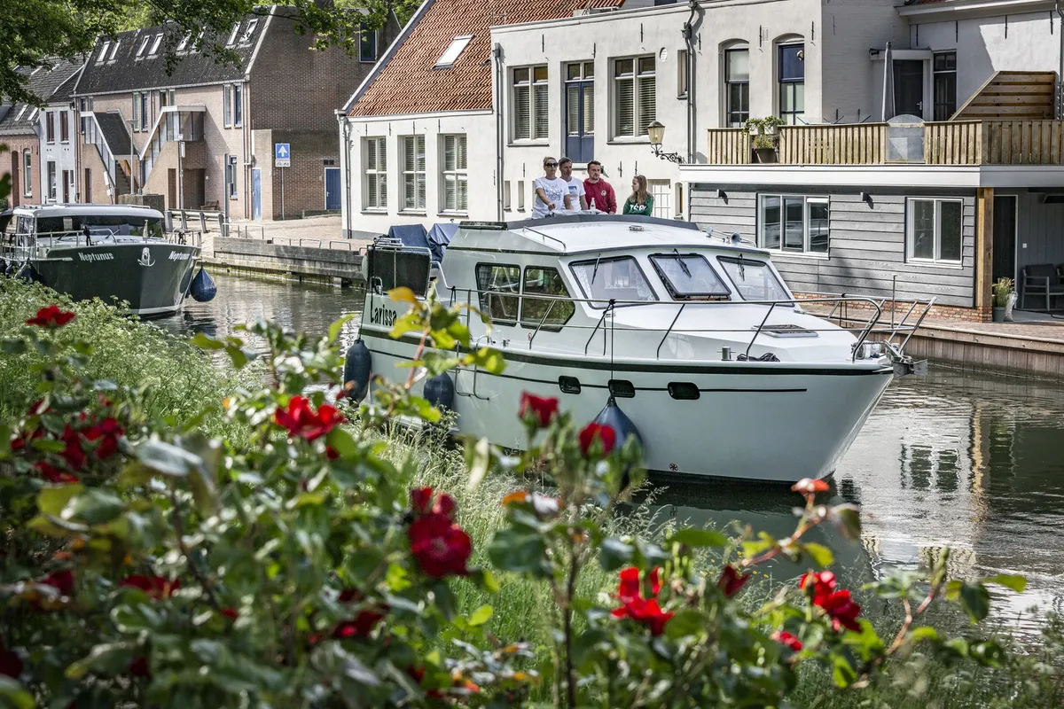 Exterior view of Larissa, a Gulet Merenpoort 1100s motorboat at Heukelum, Netherlands