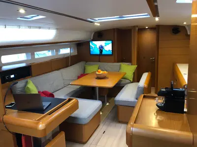 Salon of Kontiki, a Jeanneau Sun Odyssey 519 sailboat at Municipal Unit of Lefkada, Greece
