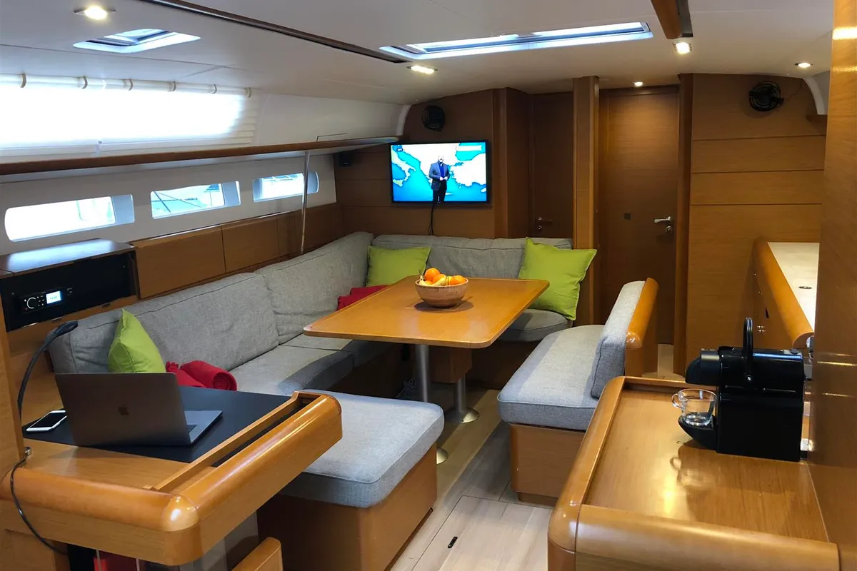 Salon of Kontiki, a Jeanneau Sun Odyssey 519 sailboat at Municipal Unit of Lefkada, Greece