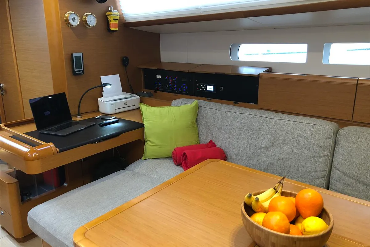 Salon of Kontiki, a Jeanneau Sun Odyssey 519 sailboat at Municipal Unit of Lefkada, Greece