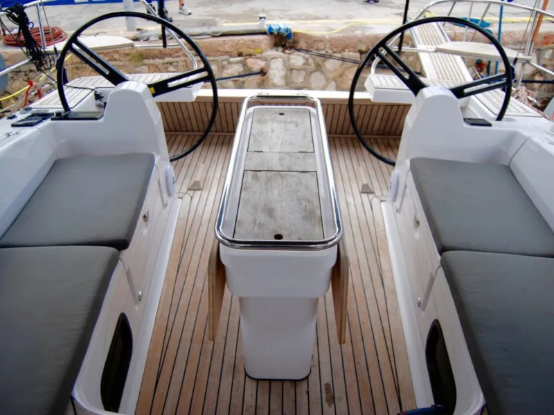 Cockpit of Rigel (Electric Heads, Inverter), a Elan Impression 45 sailboat at Athens, Greece