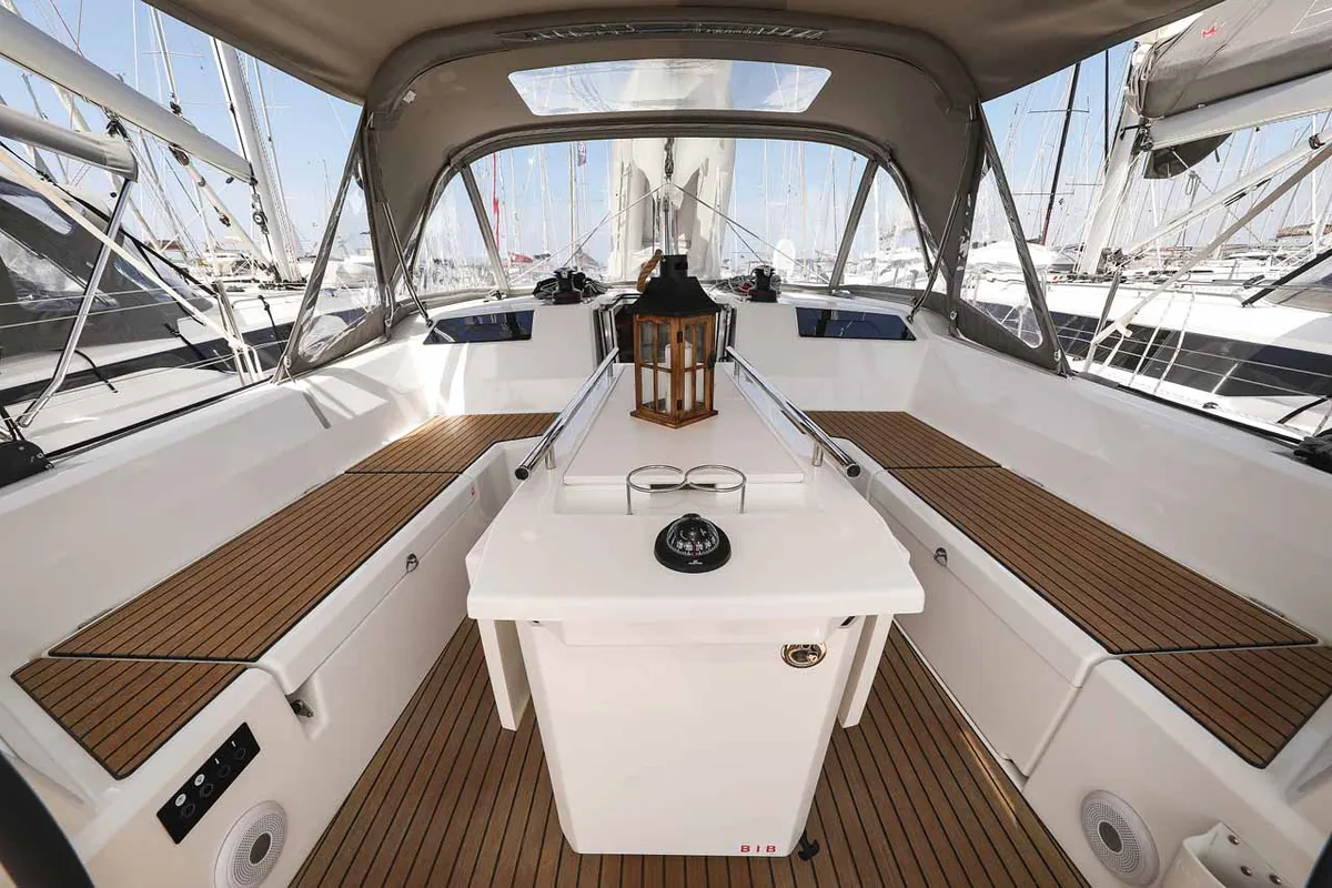 Cockpit of Moritz, a Beneteau Oceanis 40.1 ELECTRIC sailboat at Grad Biograd na Moru, Croatia