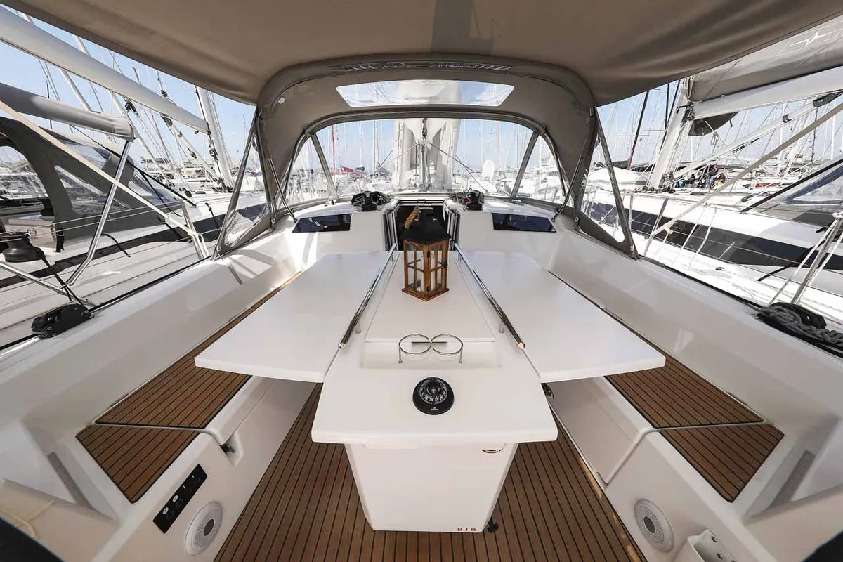 Cockpit of Moritz, a Beneteau Oceanis 40.1 ELECTRIC sailboat at Grad Biograd na Moru, Croatia