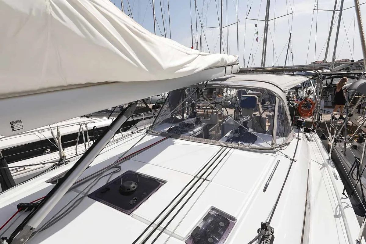 Deck of Moritz, a Beneteau Oceanis 40.1 ELECTRIC sailboat at Grad Biograd na Moru, Croatia