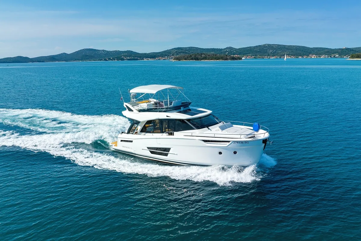 Exterior view of Chili, a Greenline 45 Fly motor yacht at Grad Biograd na Moru, Croatia