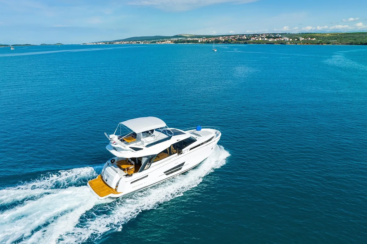 Exterior view of Chili, a Greenline 45 Fly motor yacht at Grad Biograd na Moru, Croatia