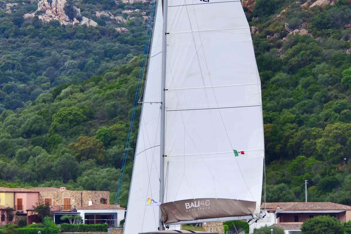Exterior view of Orsa II, a Bali 4.6 catamaran at Cannigione, Italy