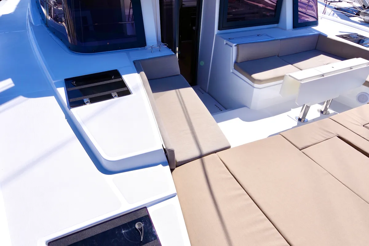 Exterior view of Orsa II, a Bali 4.6 catamaran at Cannigione, Italy