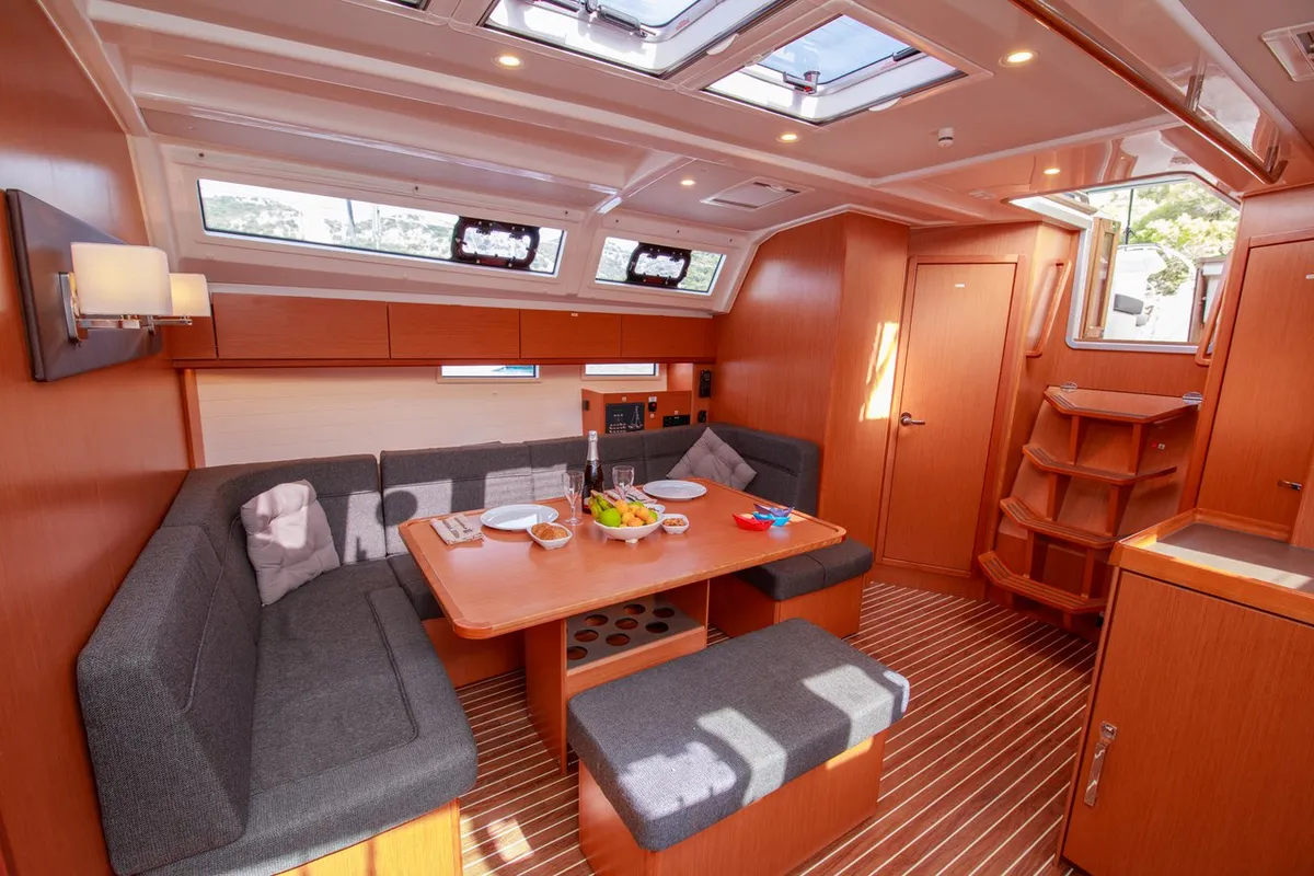 Salon of Jenga, a Bavaria Cruiser 46 sailboat at Fethiye, Turkey