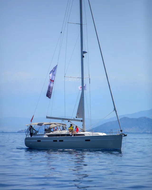 Exterior view of Jenga, a Bavaria Cruiser 46 sailboat at Fethiye, Turkey