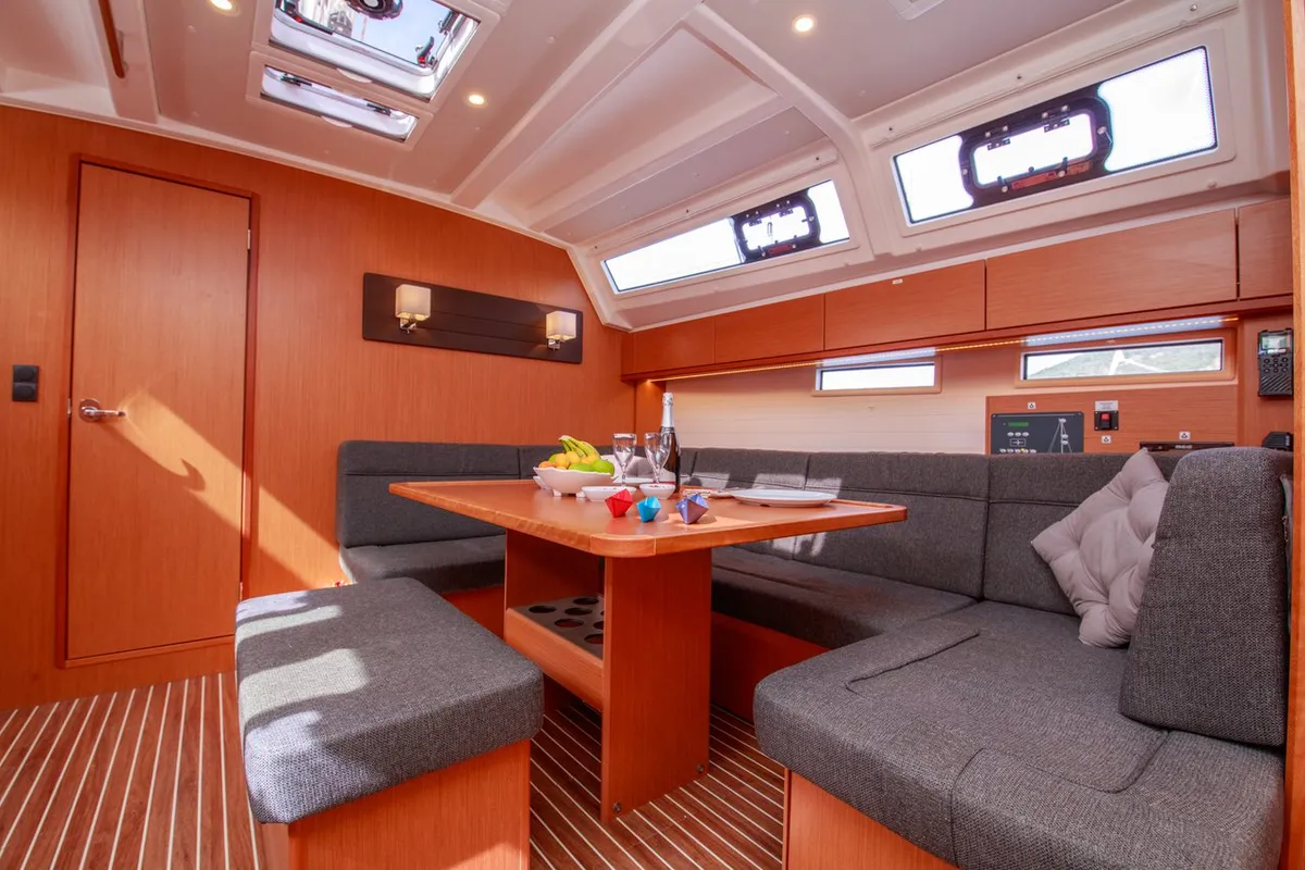 Salon of Jenga, a Bavaria Cruiser 46 sailboat at Fethiye, Turkey