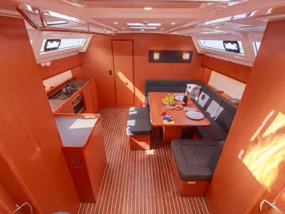 Salon of Jenga, a Bavaria Cruiser 46 sailboat at Fethiye, Turkey