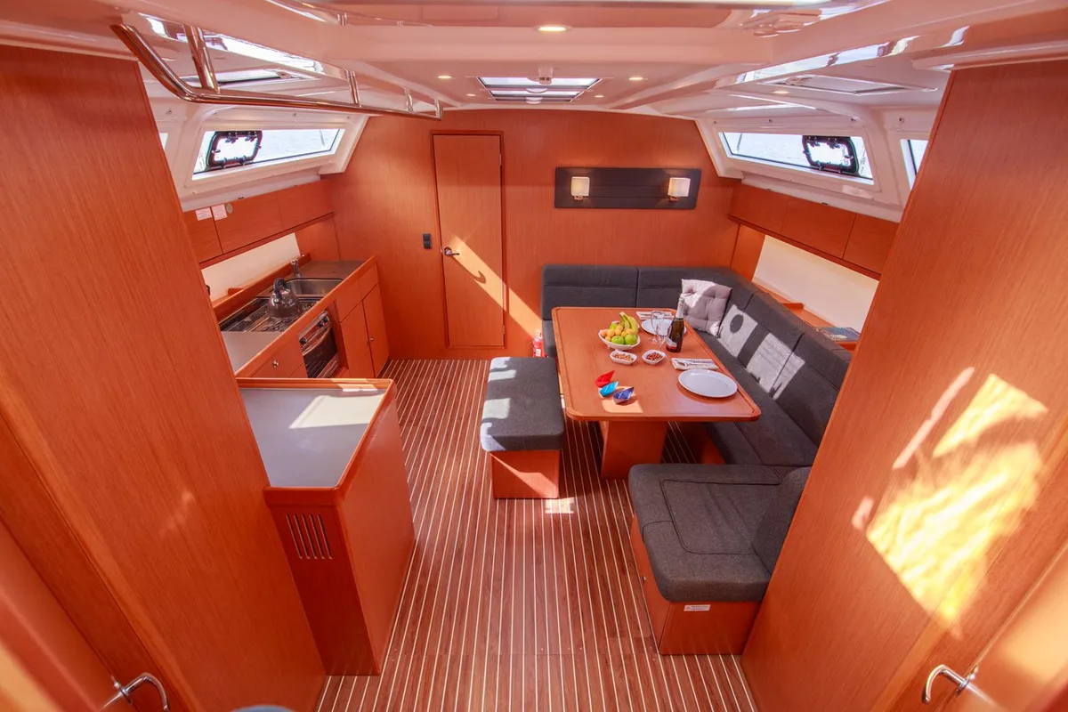 Salon of Jenga, a Bavaria Cruiser 46 sailboat at Fethiye, Turkey