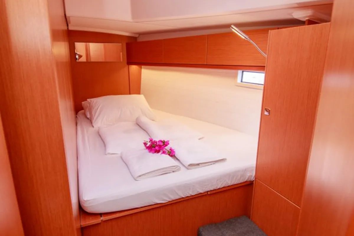 Cabin on Jenga, a Bavaria Cruiser 46 sailboat at Fethiye, Turkey