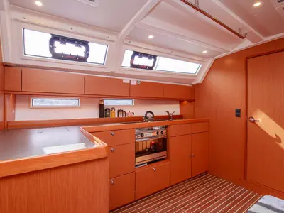 Galley of Jenga, a Bavaria Cruiser 46 sailboat at Fethiye, Turkey
