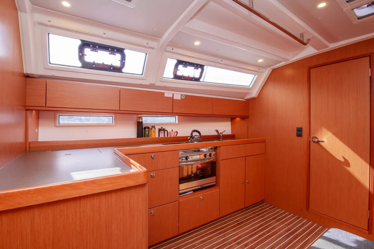 Galley of Jenga, a Bavaria Cruiser 46 sailboat at Fethiye, Turkey