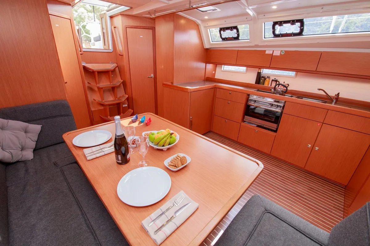 Salon of Jenga, a Bavaria Cruiser 46 sailboat at Fethiye, Turkey