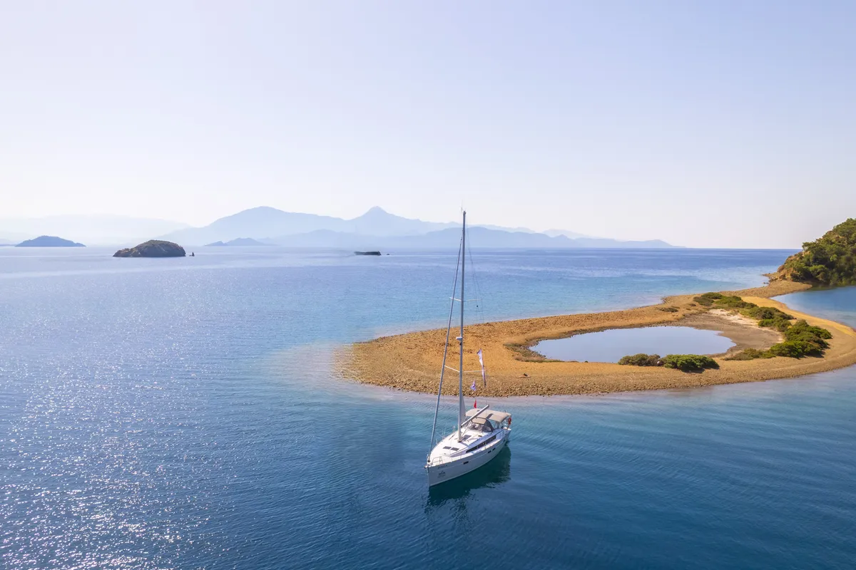 Exterior view of Jenga, a Bavaria Cruiser 46 sailboat at Fethiye, Turkey