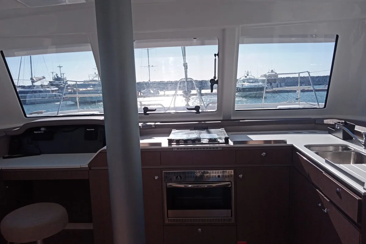 Salon of FREEDOM, a Bali Catspace catamaran at Salerno, Italy