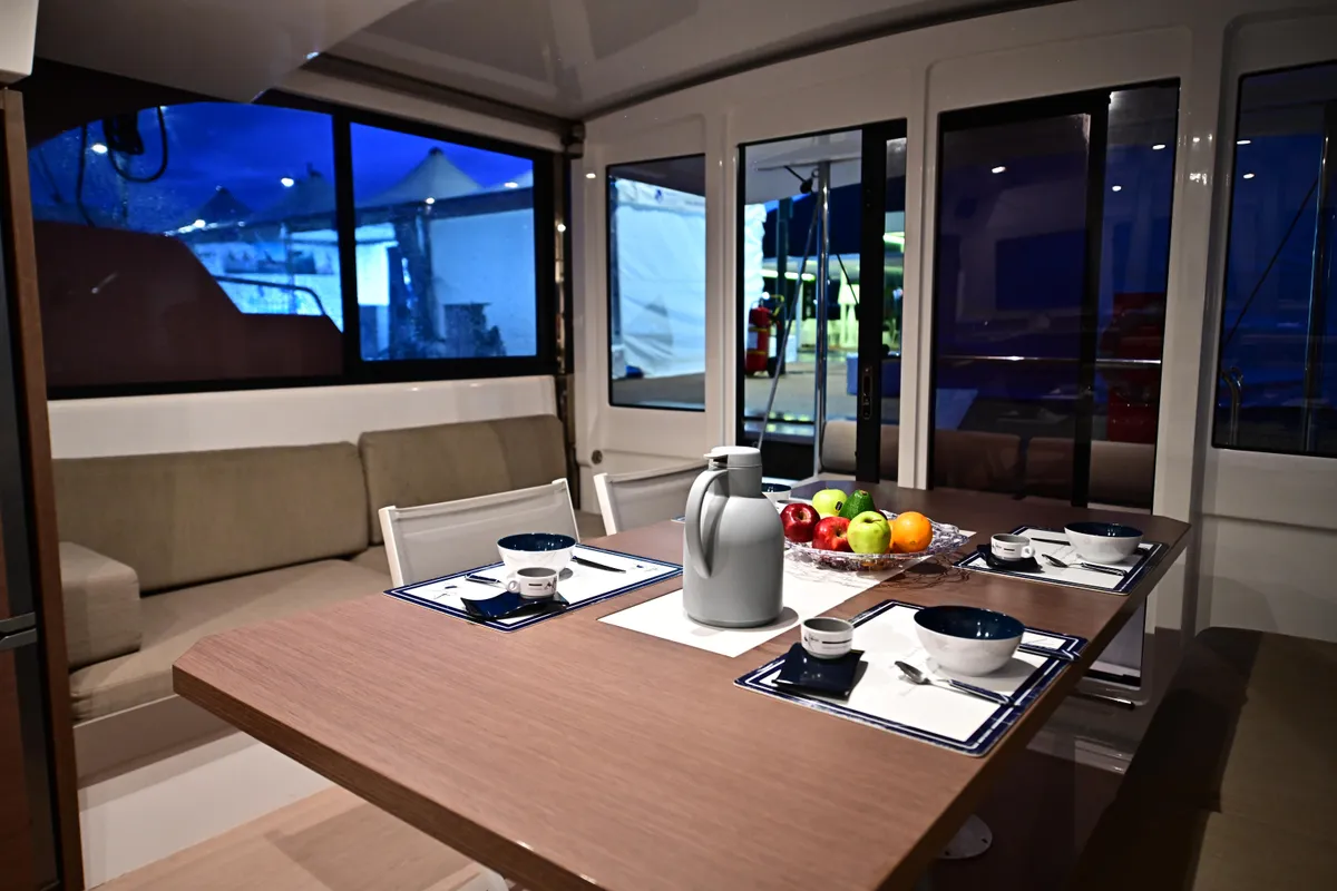 Salon of FREEDOM, a Bali Catspace catamaran at Salerno, Italy