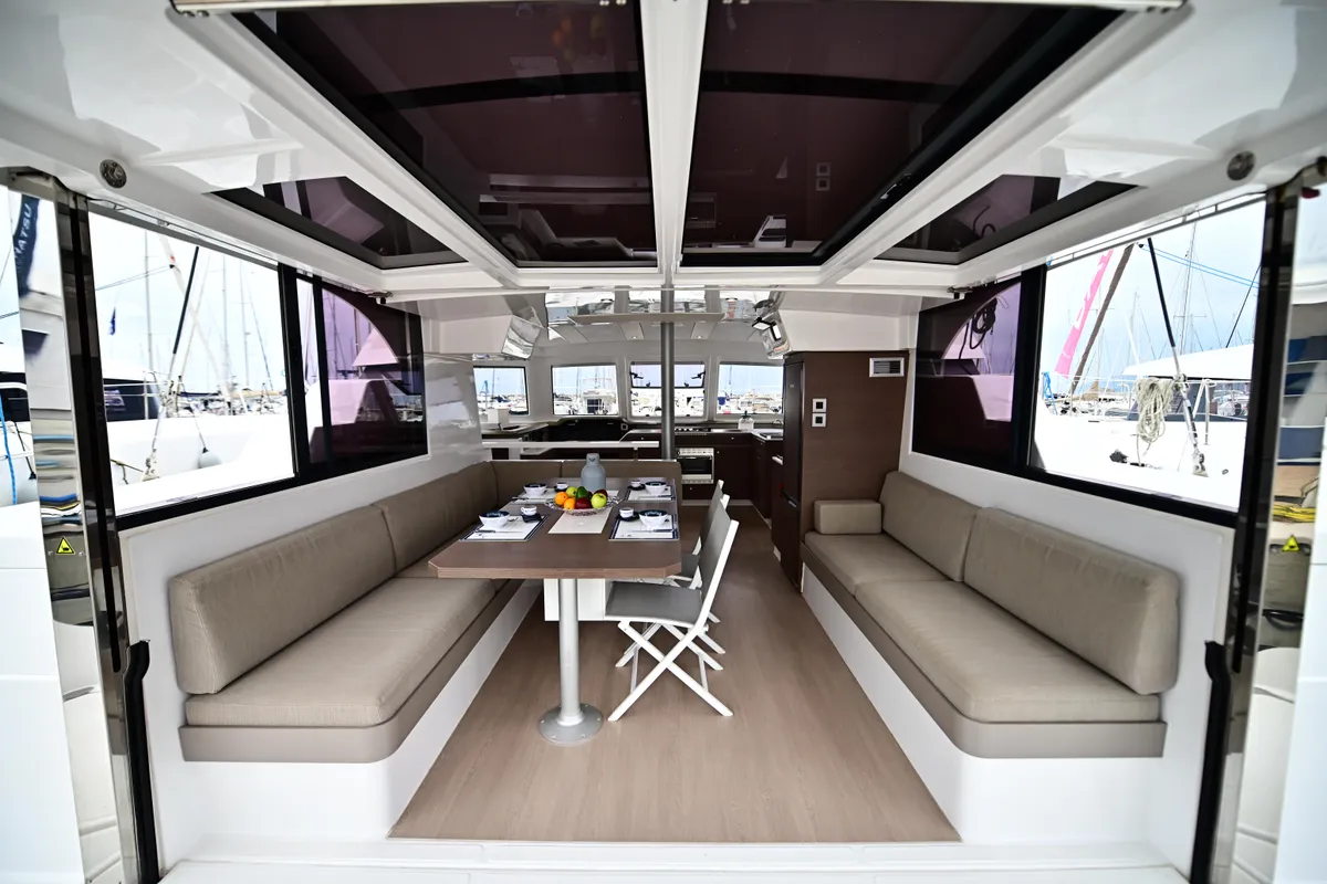 Salon of FREEDOM, a Bali Catspace catamaran at Salerno, Italy