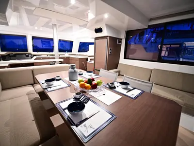 Salon of FREEDOM, a Bali Catspace catamaran at Salerno, Italy