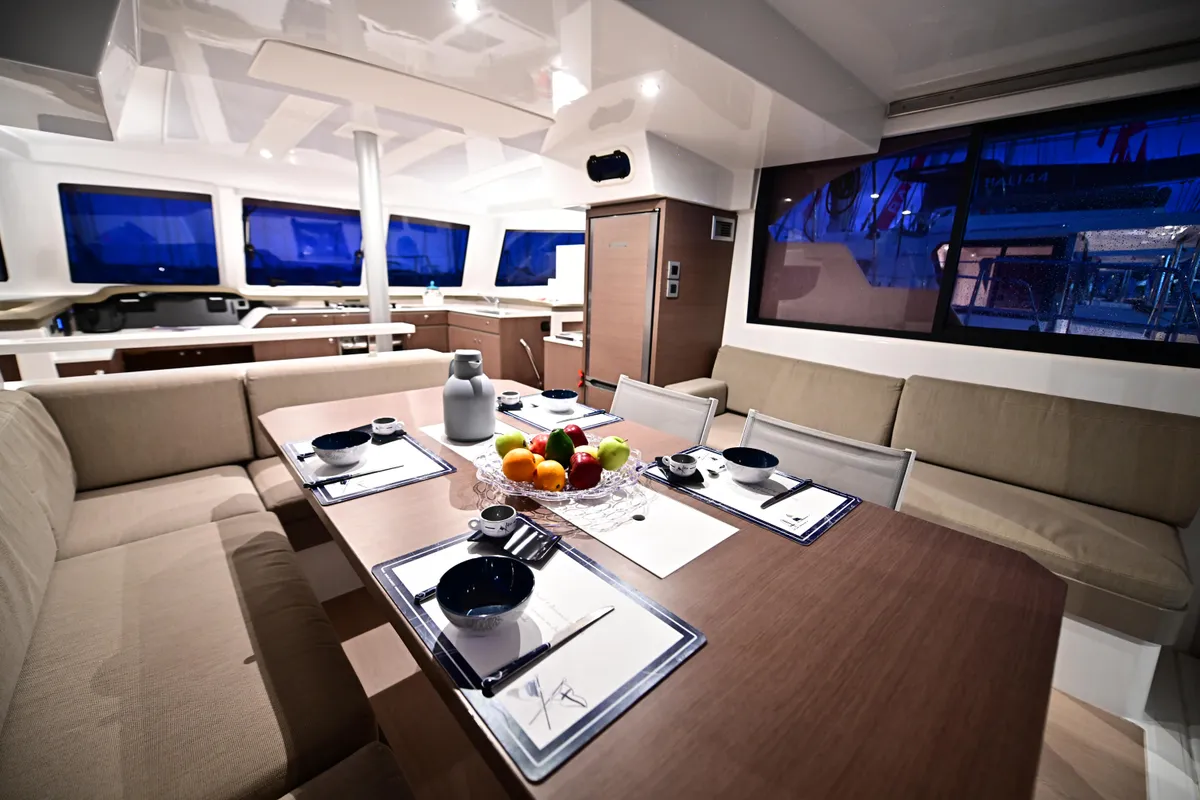 Salon of FREEDOM, a Bali Catspace catamaran at Salerno, Italy