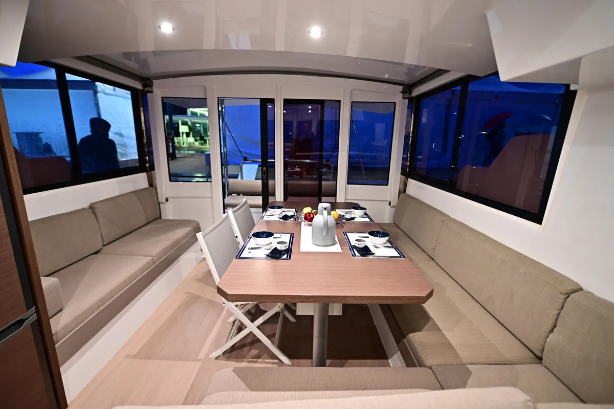 Salon of FREEDOM, a Bali Catspace catamaran at Salerno, Italy