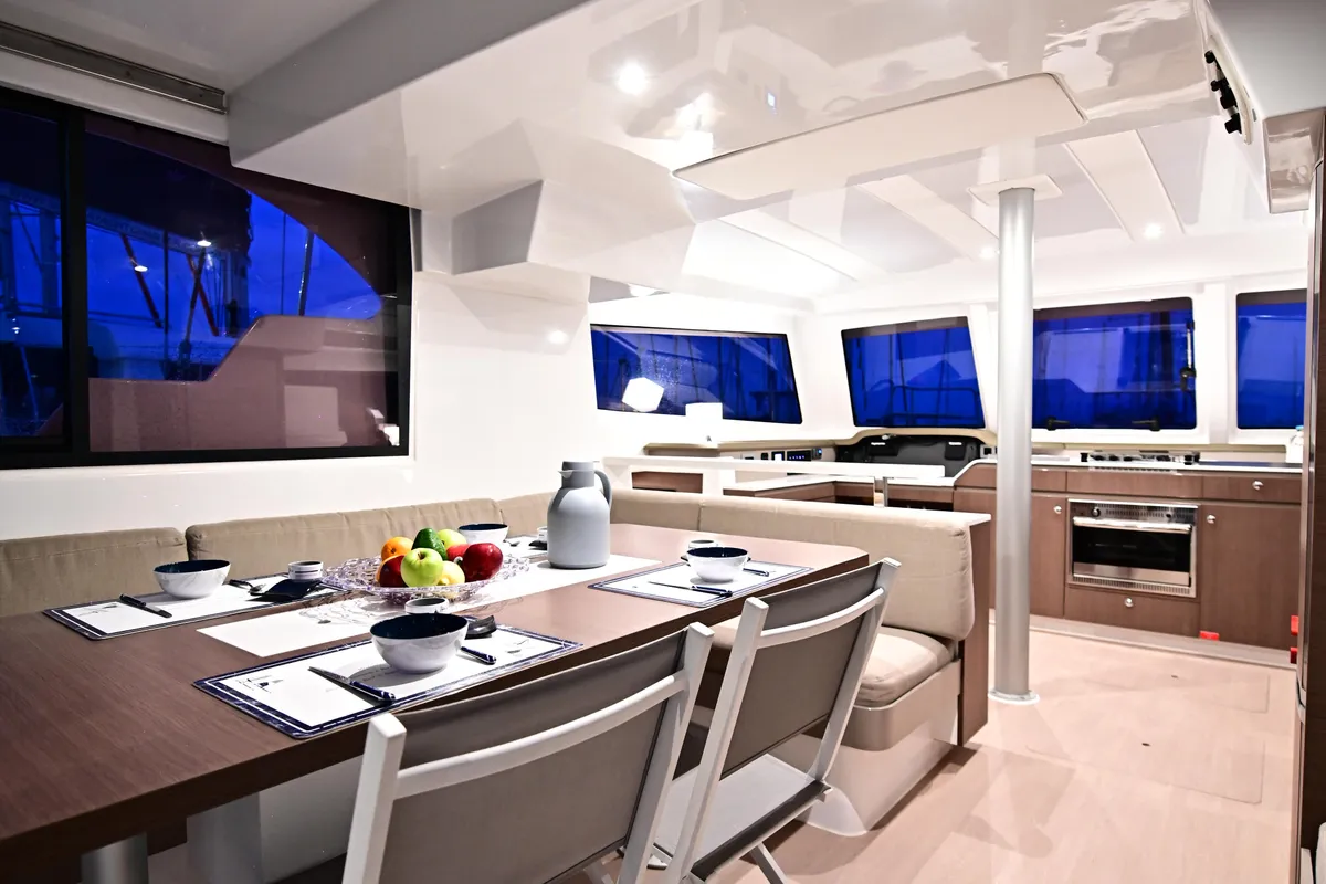 Salon of FREEDOM, a Bali Catspace catamaran at Salerno, Italy
