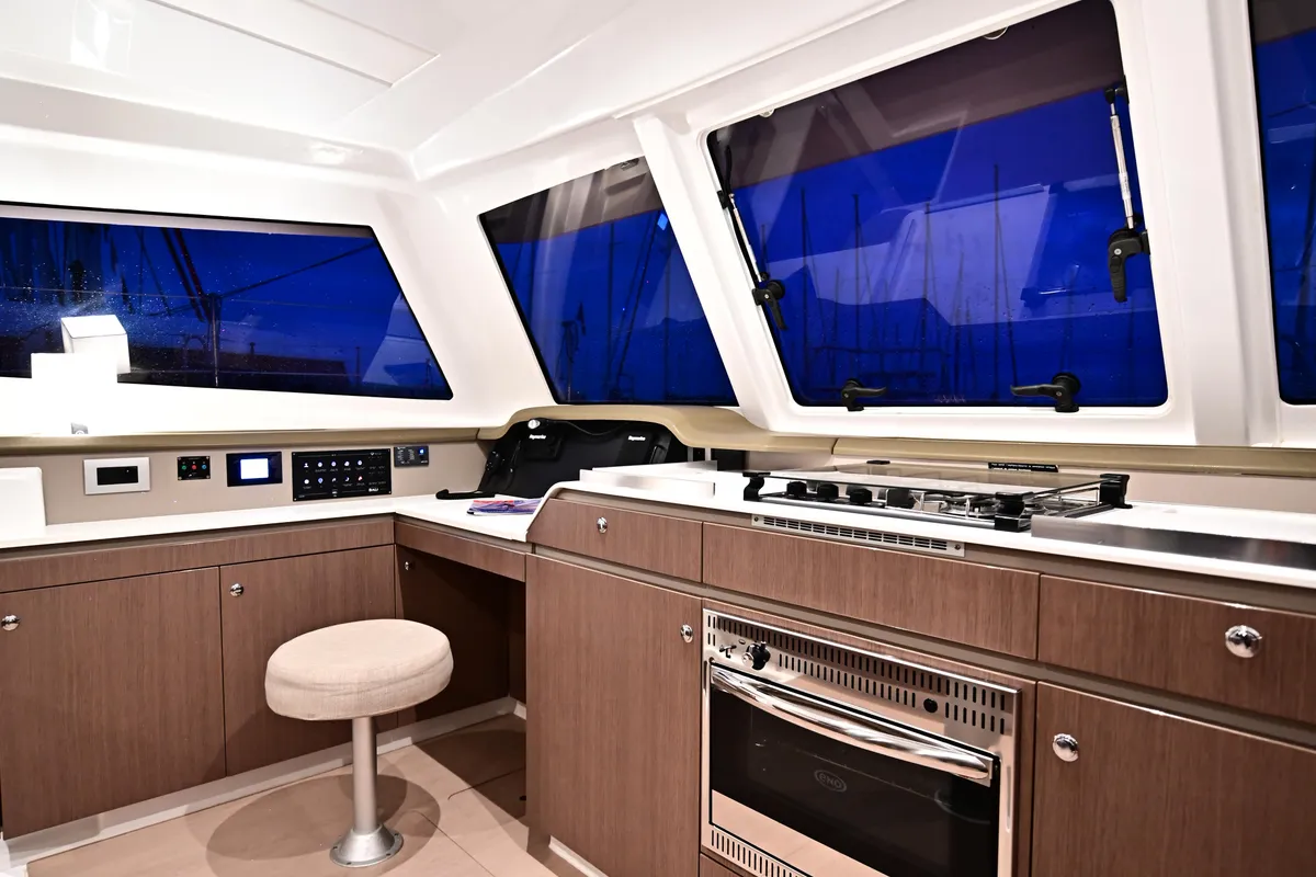 Deck of FREEDOM, a Bali Catspace catamaran at Salerno, Italy
