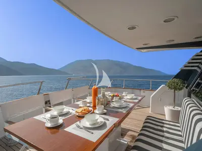 Deck of Opera, a Gulet x-reuse motor yacht at Sami Municipal Unit, Greece
