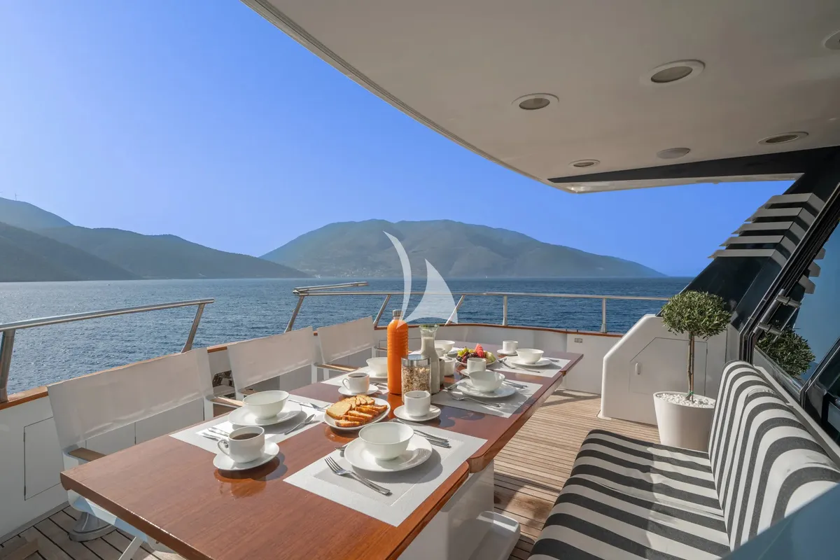 Deck of Opera, a Gulet x-reuse motor yacht at Sami Municipal Unit, Greece