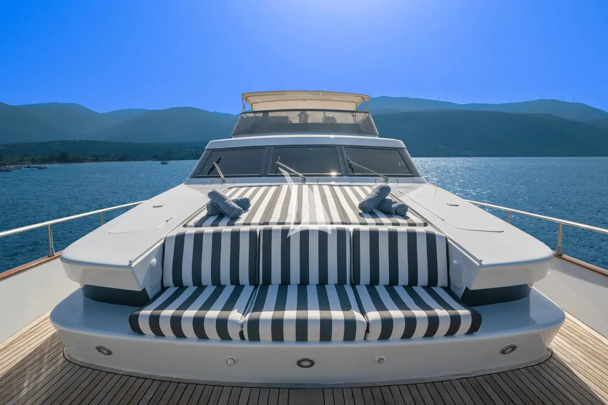 Deck of Opera, a Gulet x-reuse motor yacht at Sami Municipal Unit, Greece