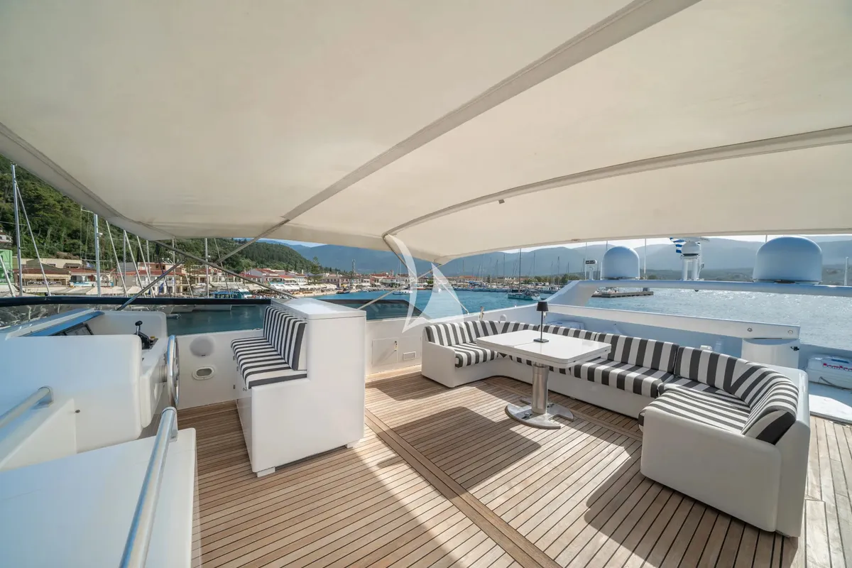 Deck of Opera, a Gulet x-reuse motor yacht at Sami Municipal Unit, Greece