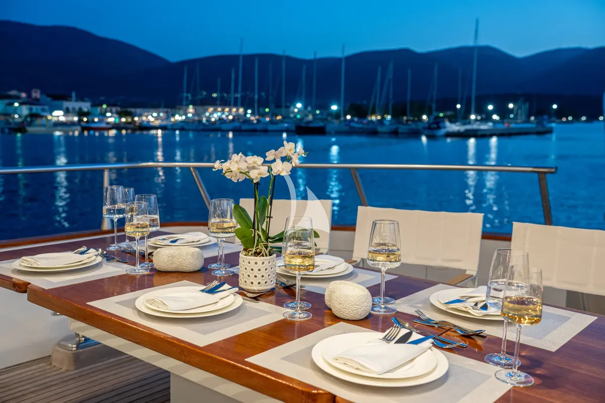 Deck of Opera, a Gulet x-reuse motor yacht at Sami Municipal Unit, Greece