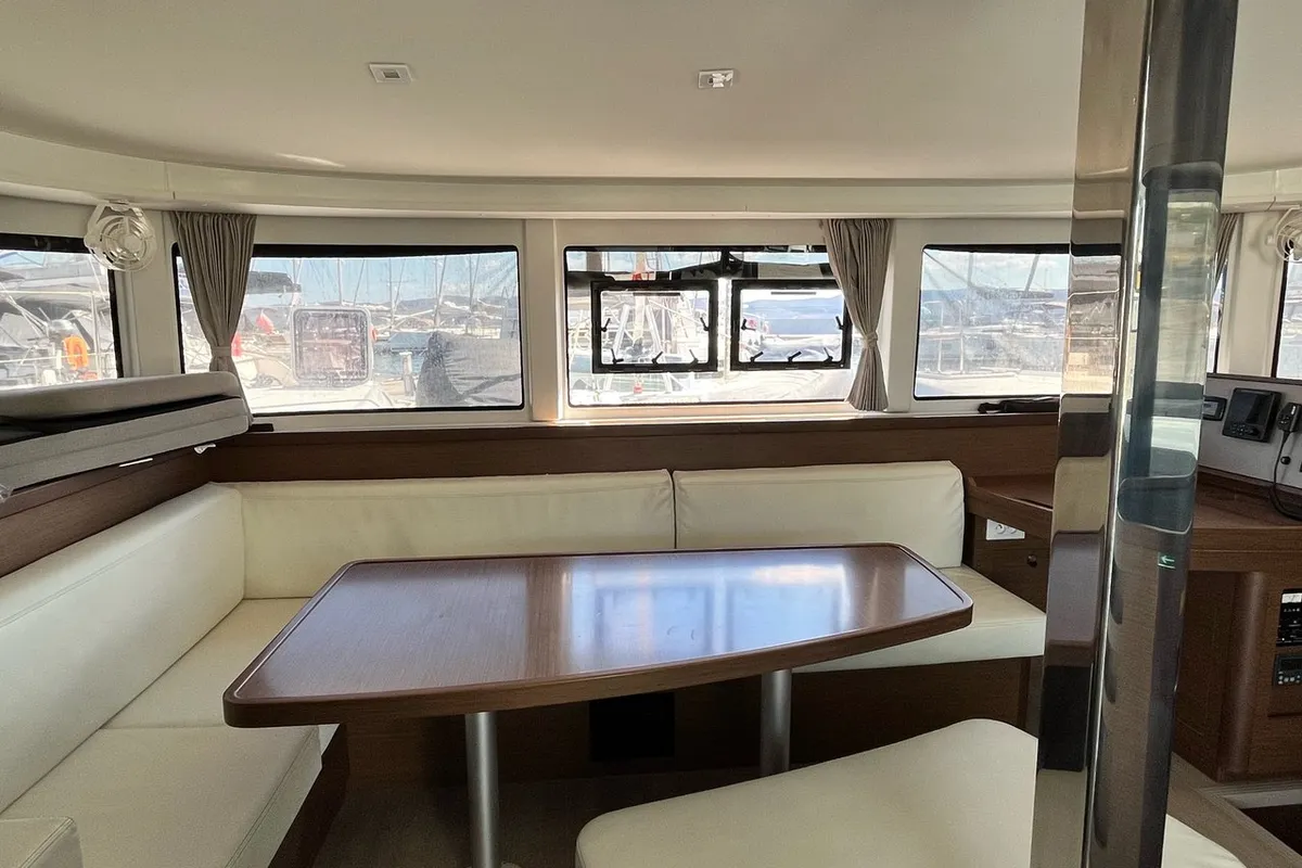 Salon of Zoe, a Lagoon 42 catamaran at Thessaloniki, Greece
