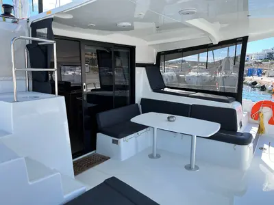 Deck of Zoe, a Lagoon 42 catamaran at Thessaloniki, Greece