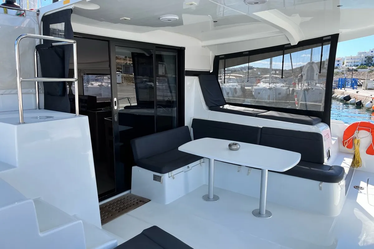 Deck of Zoe, a Lagoon 42 catamaran at Thessaloniki, Greece