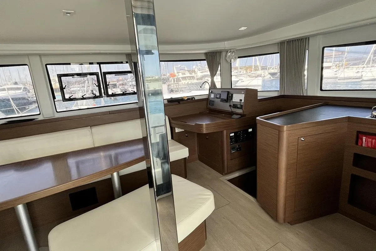 Salon of Zoe, a Lagoon 42 catamaran at Thessaloniki, Greece