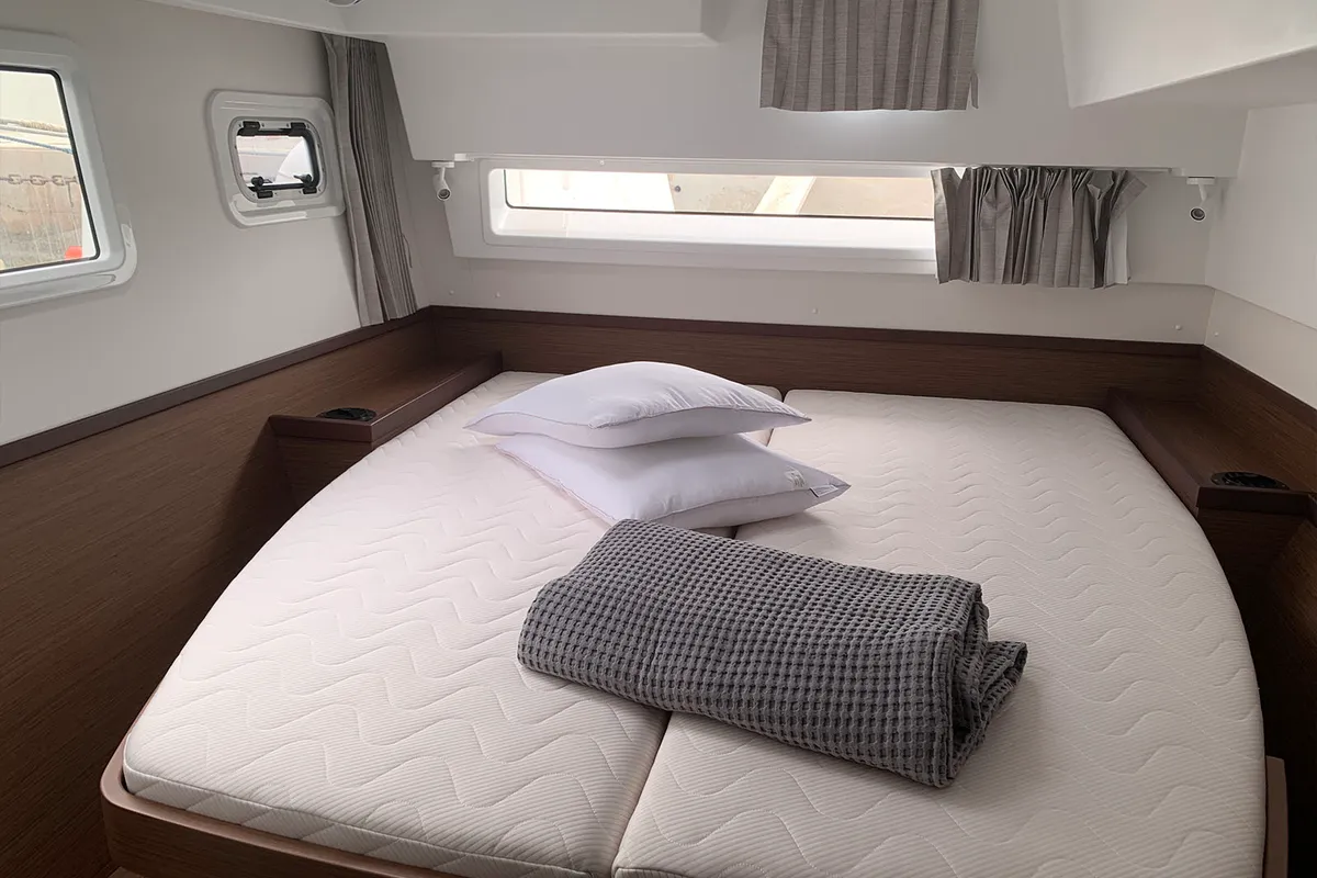 Cabin on Zoe, a Lagoon 42 catamaran at Thessaloniki, Greece