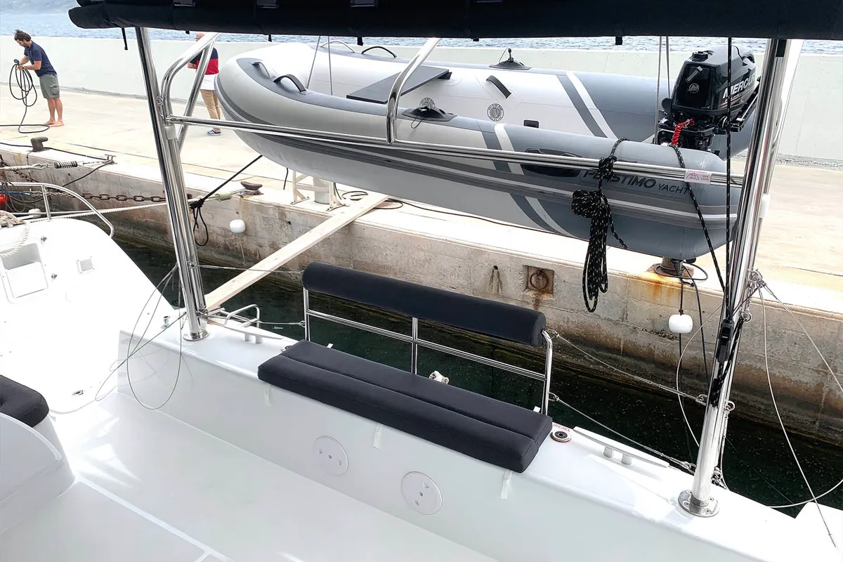 Deck of Zoe, a Lagoon 42 catamaran at Thessaloniki, Greece