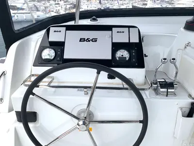 Cockpit of Zoe, a Lagoon 42 catamaran at Thessaloniki, Greece