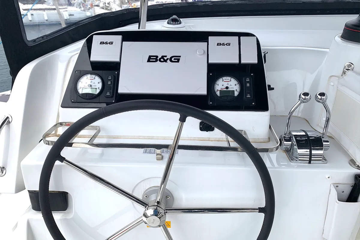 Cockpit of Zoe, a Lagoon 42 catamaran at Thessaloniki, Greece