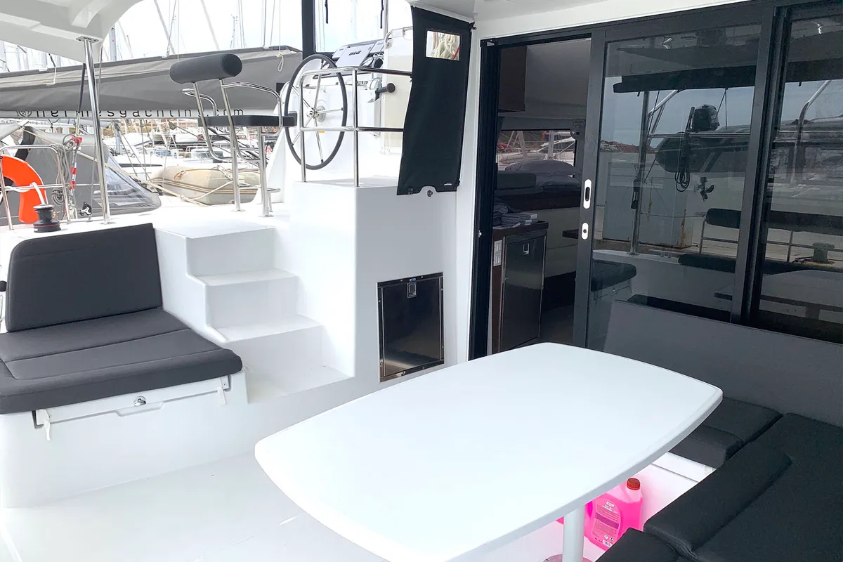 Deck of Zoe, a Lagoon 42 catamaran at Thessaloniki, Greece