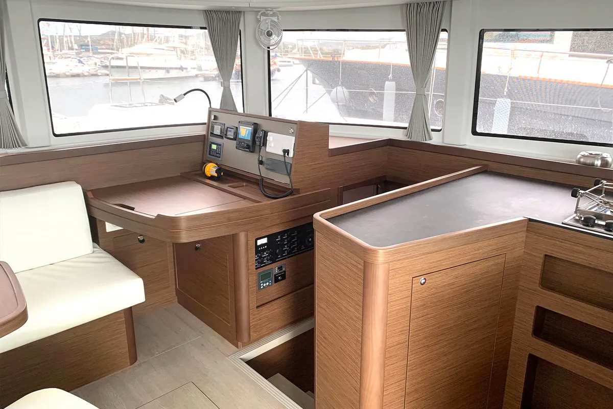 Deck of Zoe, a Lagoon 42 catamaran at Thessaloniki, Greece