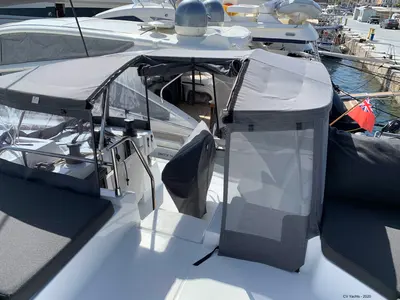 Cockpit of Lazuli, a Fountaine Pajot Elba 45 catamaran at Athens, Greece