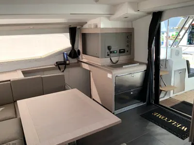 Salon of Lazuli, a Fountaine Pajot Elba 45 catamaran at Athens, Greece