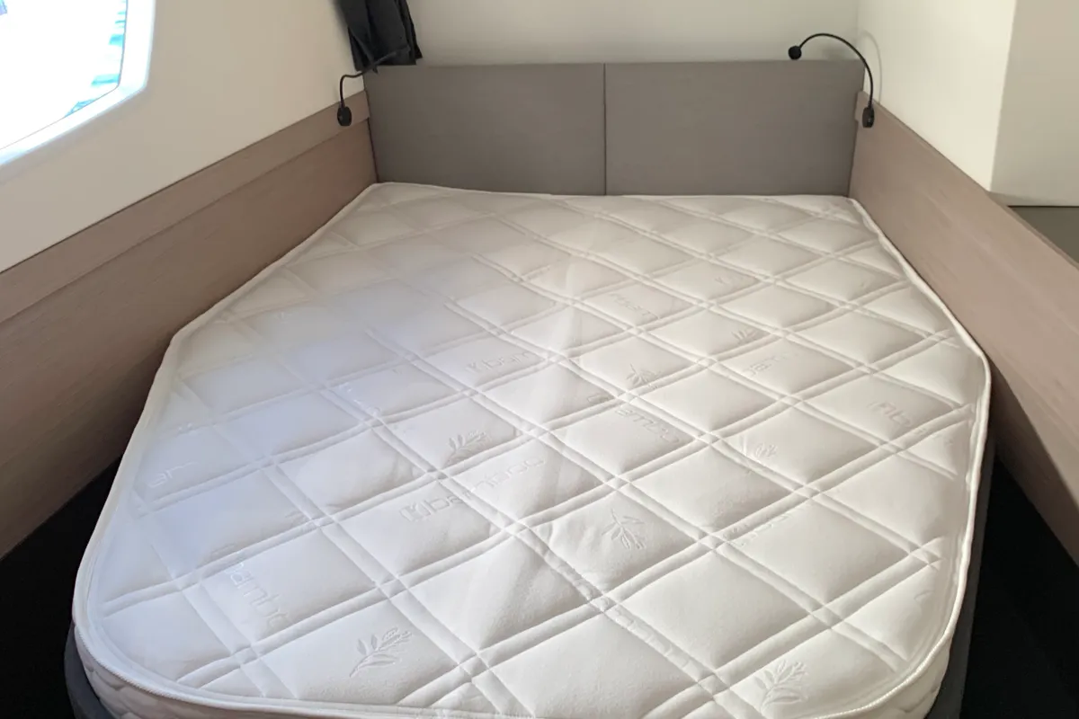 Cabin on Lazuli, a Fountaine Pajot Elba 45 catamaran at Athens, Greece