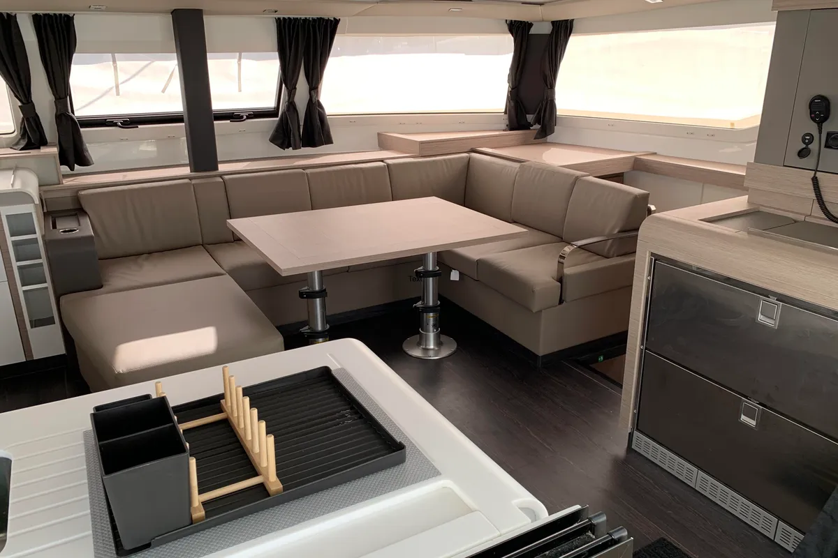 Salon of Lazuli, a Fountaine Pajot Elba 45 catamaran at Athens, Greece