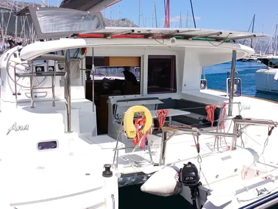 Deck of Ana, a Lagoon 400 S2 catamaran at Grad Kaštela, Croatia
